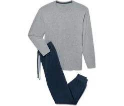 Pyjama mit Bündchen, grau-dunkelblau