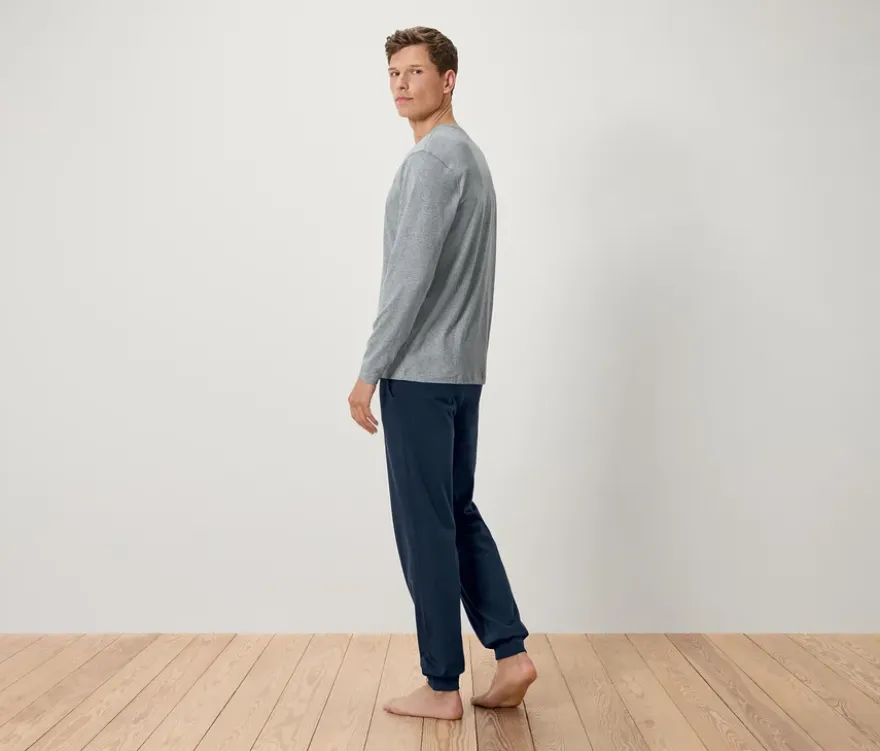 Pyjama mit Bündchen, grau-dunkelblau
