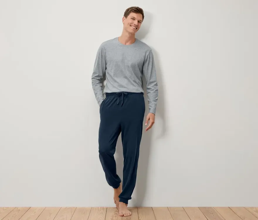 Pyjama mit Bündchen, grau-dunkelblau