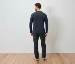 Pyjama-Set mit Flanellhose, blau-grün