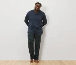 Pyjama-Set mit Flanellhose, blau-grün