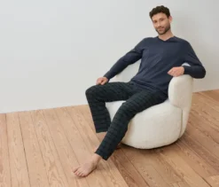 Pyjama-Set mit Flanellhose, blau-grün