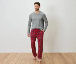Pyjama-Set mit Flanellhose, grau-rot