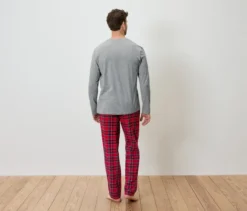 Pyjama-Set mit Flanellhose, grau-rot