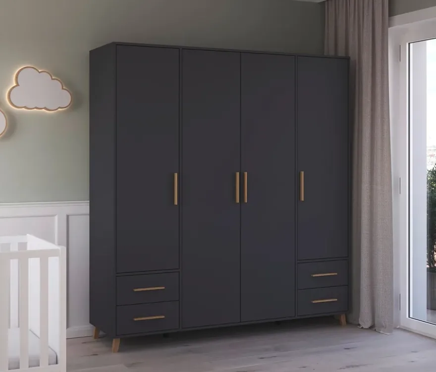 Rauch Drehtürenschrank »Shinjo«, 4-türig, 4 Schubladen, grau-metallic