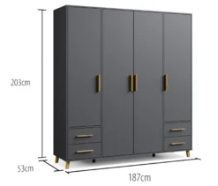 Rauch Drehtürenschrank »Shinjo«, 4-türig, 4 Schubladen, grau-metallic