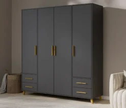 Rauch Drehtürenschrank »Shinjo«, 4-türig, 4 Schubladen, grau-metallic