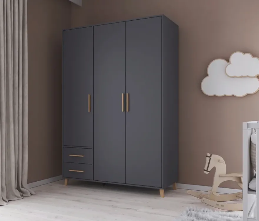 Rauch Drehtürenschrank »Shinjo«, 3-türig, 2 Schubladen, grau-metallic