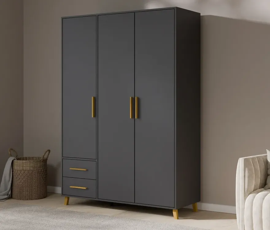 Rauch Drehtürenschrank »Shinjo«, 3-türig, 2 Schubladen, grau-metallic