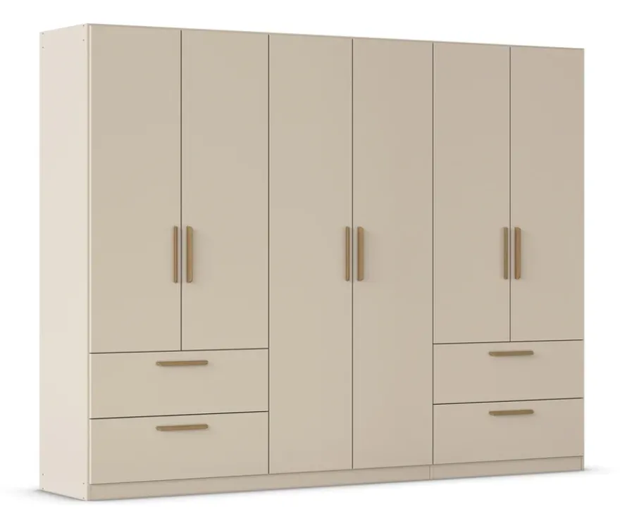 Rauch Drehtürenschrank "Skandi" 6-türig mit vier Schubladen, beige/champagner
