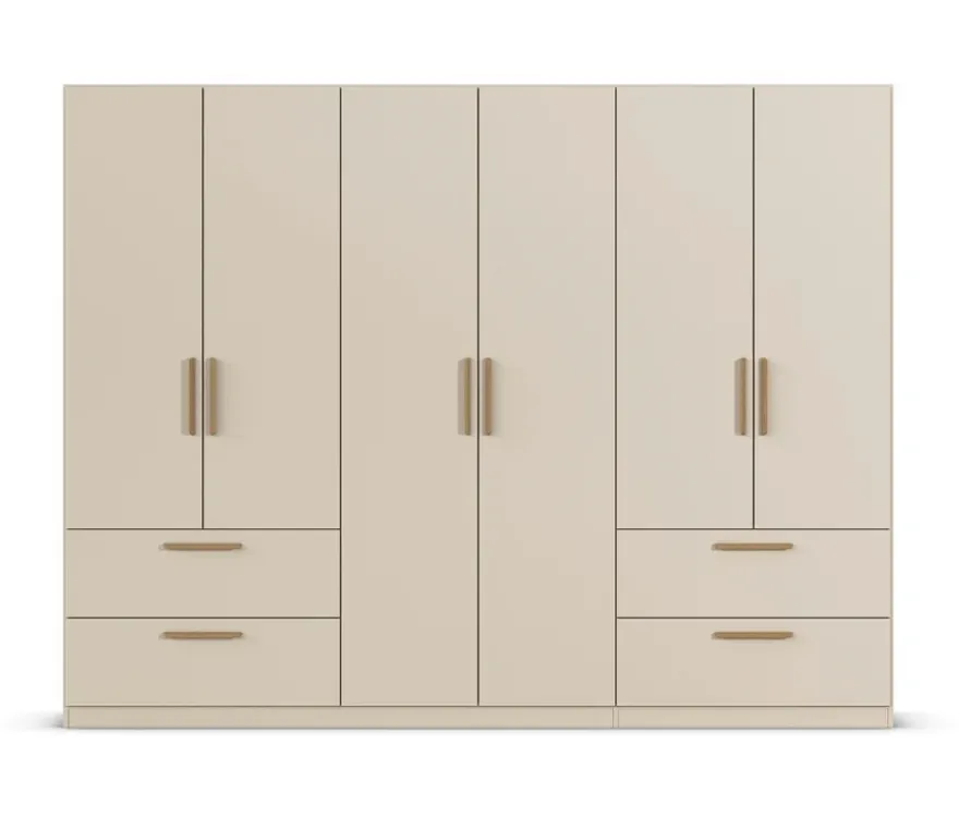 Rauch Drehtürenschrank "Skandi" 6-türig mit vier Schubladen, beige/champagner