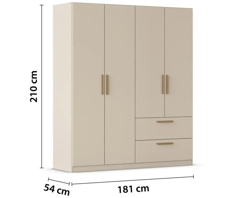 Rauch Drehtürenschrank "Skandi" 4-türig mit zwei Schubladen, beige/champagner