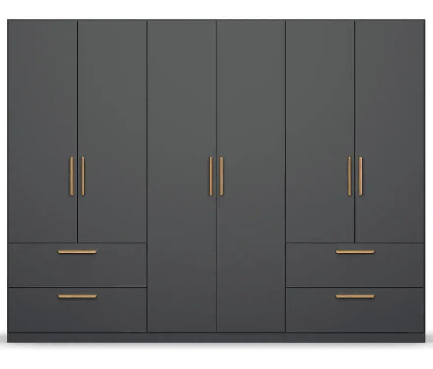 Rauch Drehtürenschrank "Skandi" 6-türig mit vier Schubladen, grau-metallic