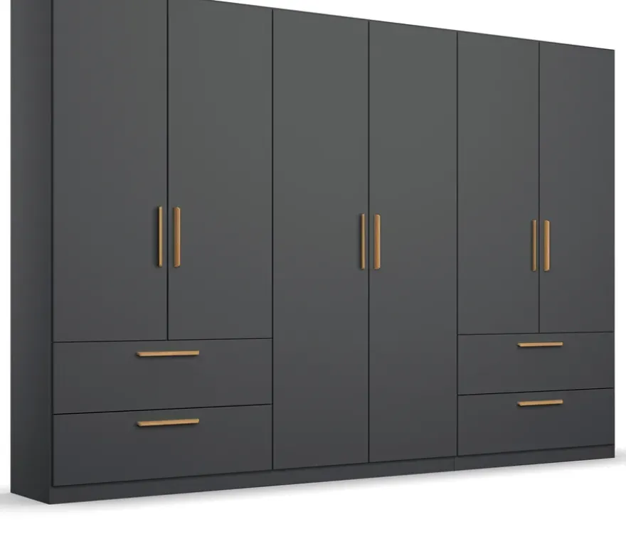 Rauch Drehtürenschrank "Skandi" 6-türig mit vier Schubladen, grau-metallic