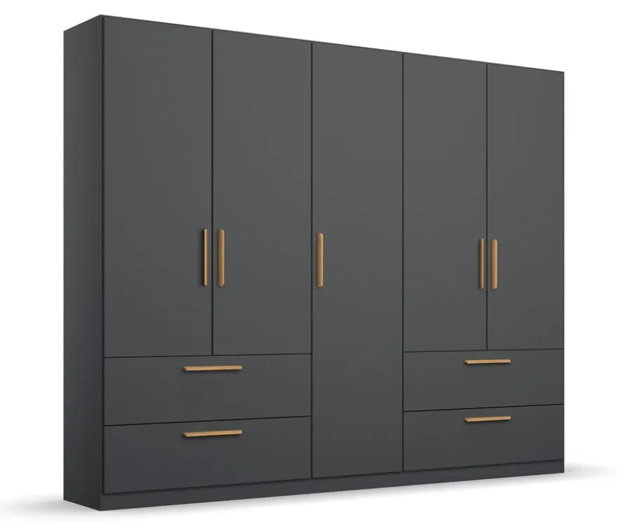 Rauch Drehtürenschrank "Skandi" 5-türig mit vier Schubladen, grau-metallic