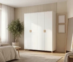 rauch Kleiderschrank »Falun«, 4-türig, Massivholzgriffe und -füße