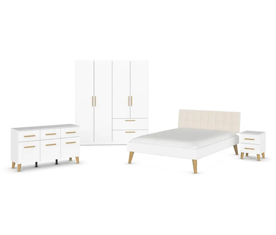 rauch Schlafzimmer-Set »Skandi« mit Bett, Nachttisch, Kleiderschrank und Kommode, weiß