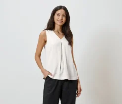 Ärmellose Leinenbluse, creme