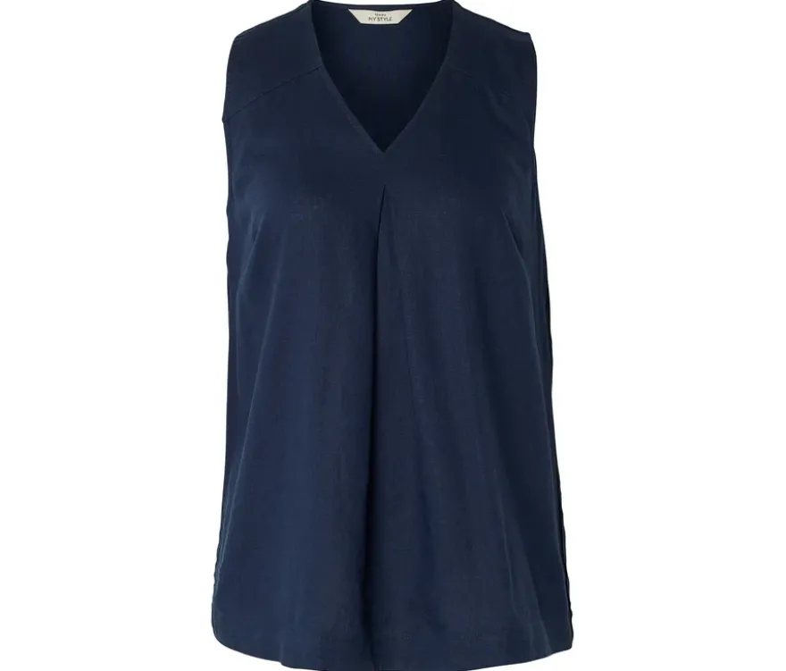 Ärmellose Leinenbluse, navy