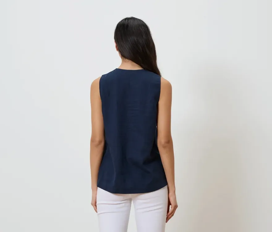 Ärmellose Leinenbluse, navy