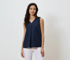 Ärmellose Leinenbluse, navy