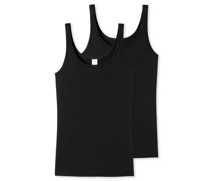 2 SCHIESSER Trägertops mit Modal, schwarz, Streifen