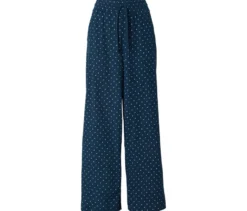 Schlupfhose in Crinkle-Optik, dunkelblau mit weißen Punkten
