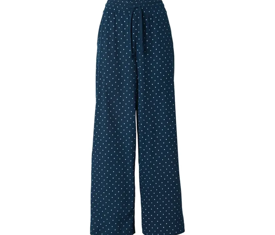 Schlupfhose in Crinkle-Optik, dunkelblau mit weißen Punkten