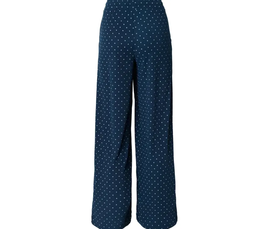 Schlupfhose in Crinkle-Optik, dunkelblau mit weißen Punkten