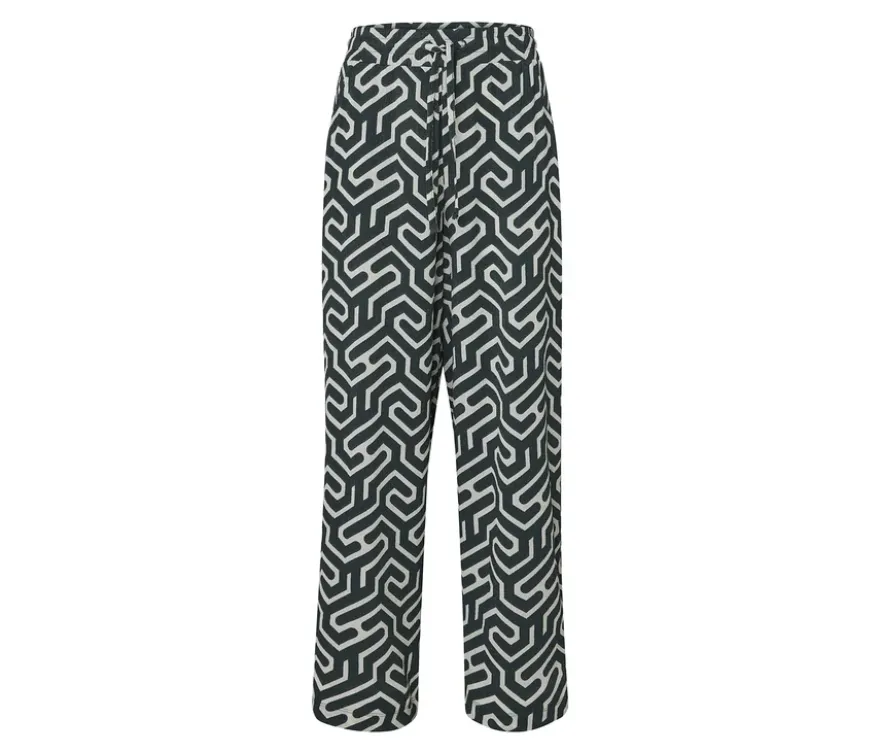 Schlupfhose in Crinkle-Optik, dunkelgrüner Alloverprint