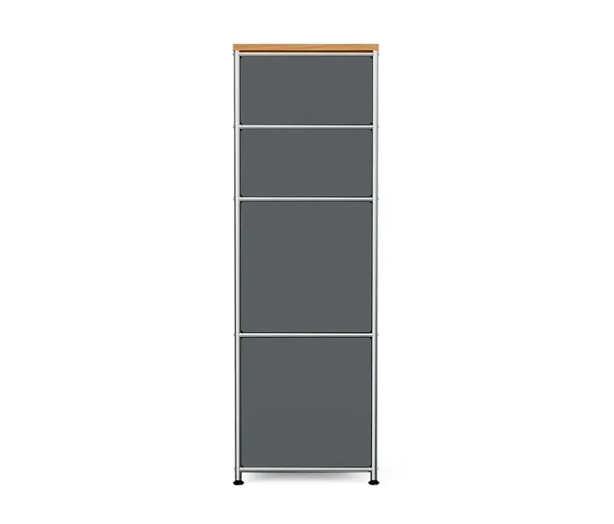 Schmale Kommode Metall »CN3« mit Holzplatte und 2 Schubladen, grau