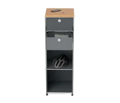 Schmale Kommode Metall »CN3« mit Holzplatte und 2 Schubladen, grau