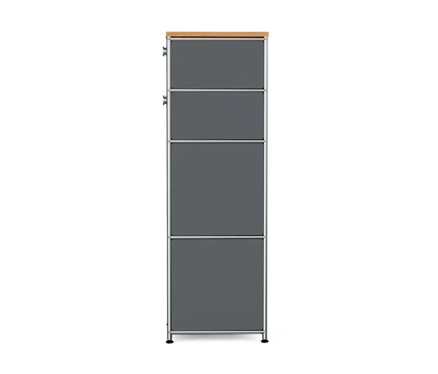 Schmale Kommode Metall »CN3« mit Holzplatte und 2 Schubladen, grau