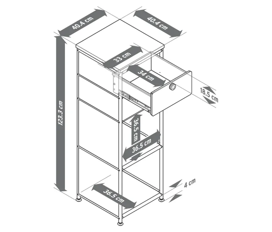 Schmale Kommode Metall »CN3« mit Holzplatte und 2 Schubladen, grau
