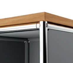 Schmale Kommode Metall »CN3« mit Holzplatte und 2 Klappenfächern, grau