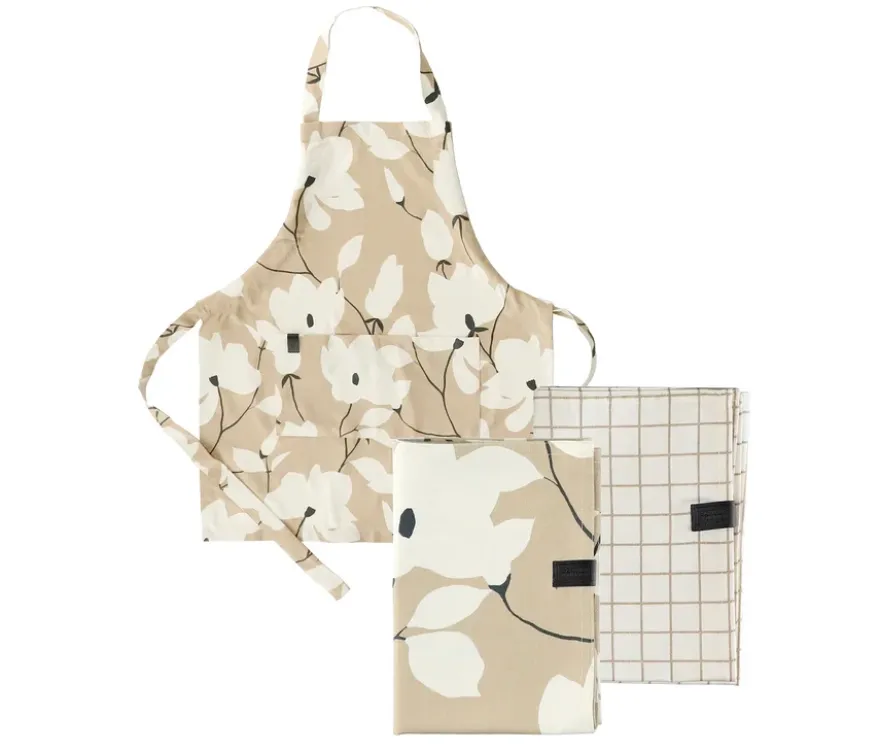 SCHÖNER WOHNEN-Kollektion Küchentextil-Set, Schürze und 2 Geschirrtücher, sandfarben