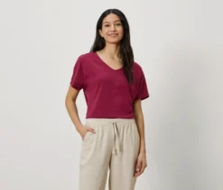 Shirt aus Leinenmix, dunkelrot