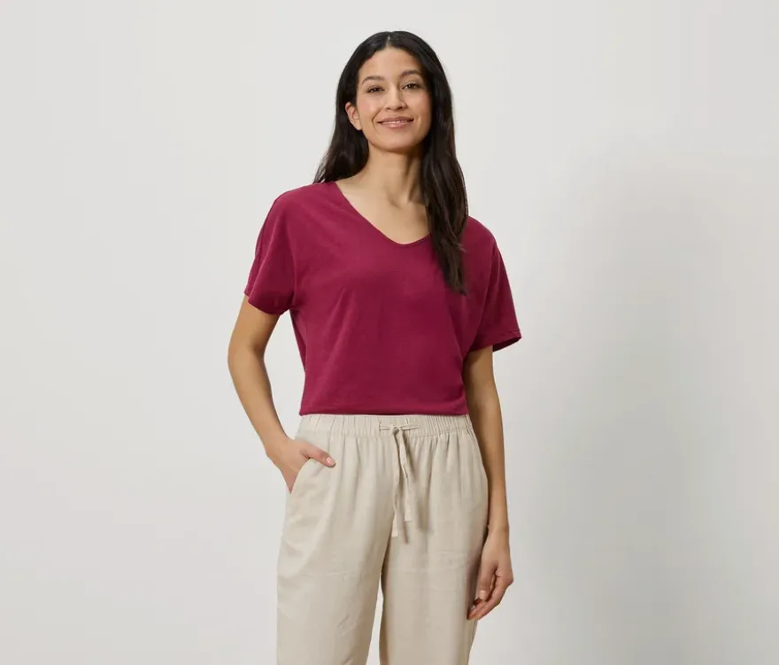 Shirt aus Leinenmix, dunkelrot