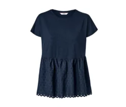 Shirt im Materialmix mit Stickerei, dunkelblau