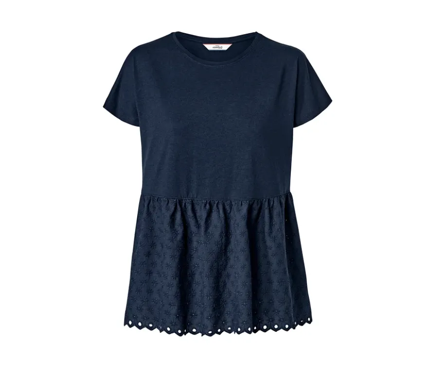 Shirt im Materialmix mit Stickerei, dunkelblau