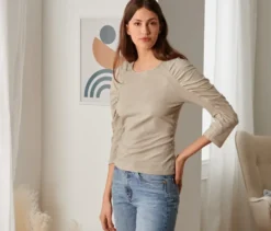 Shirt mit 3/4-Arm, beige
