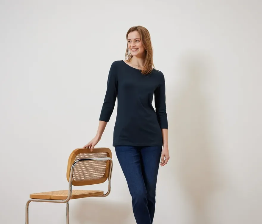 Shirt mit 3/4-Arm, dunkelblau