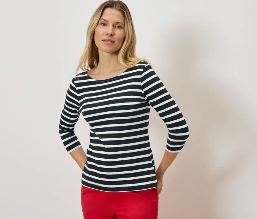 Shirt mit 3/4-Arm, dunkelblau gestreift