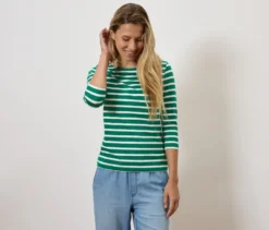 Shirt mit 3/4-Arm, grün gestreift