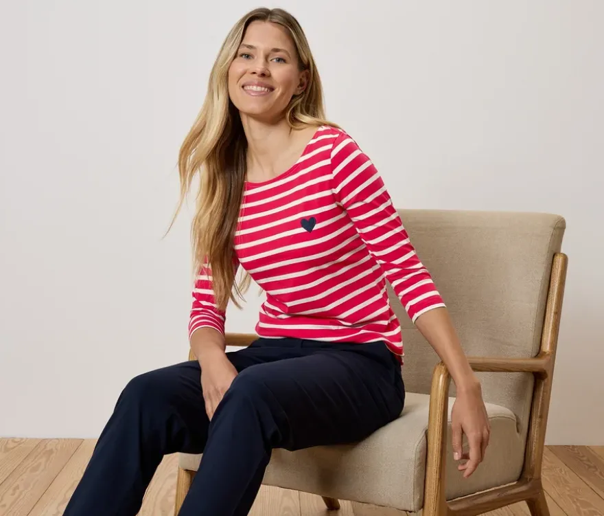 Shirt mit 3/4-Arm, rot gestreift