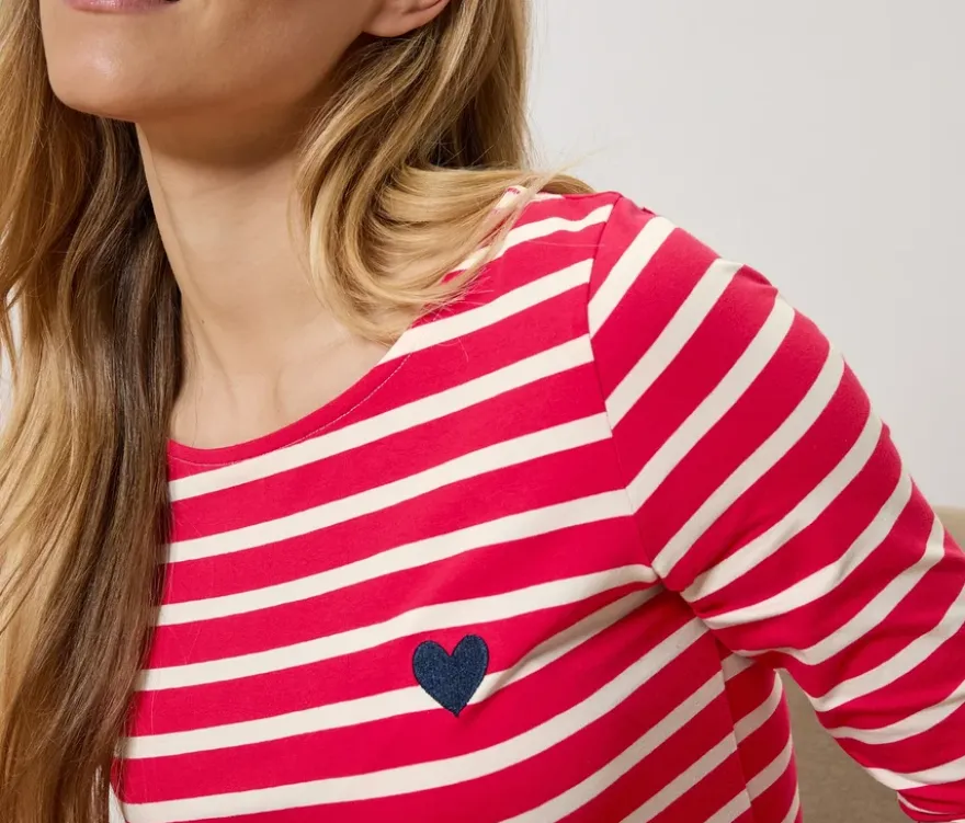 Shirt mit 3/4-Arm, rot gestreift