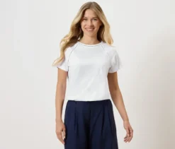 Shirt mit Crochet-Details, weiß