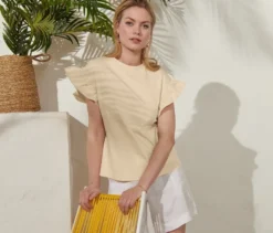 Shirt mit Volant, sandfarben