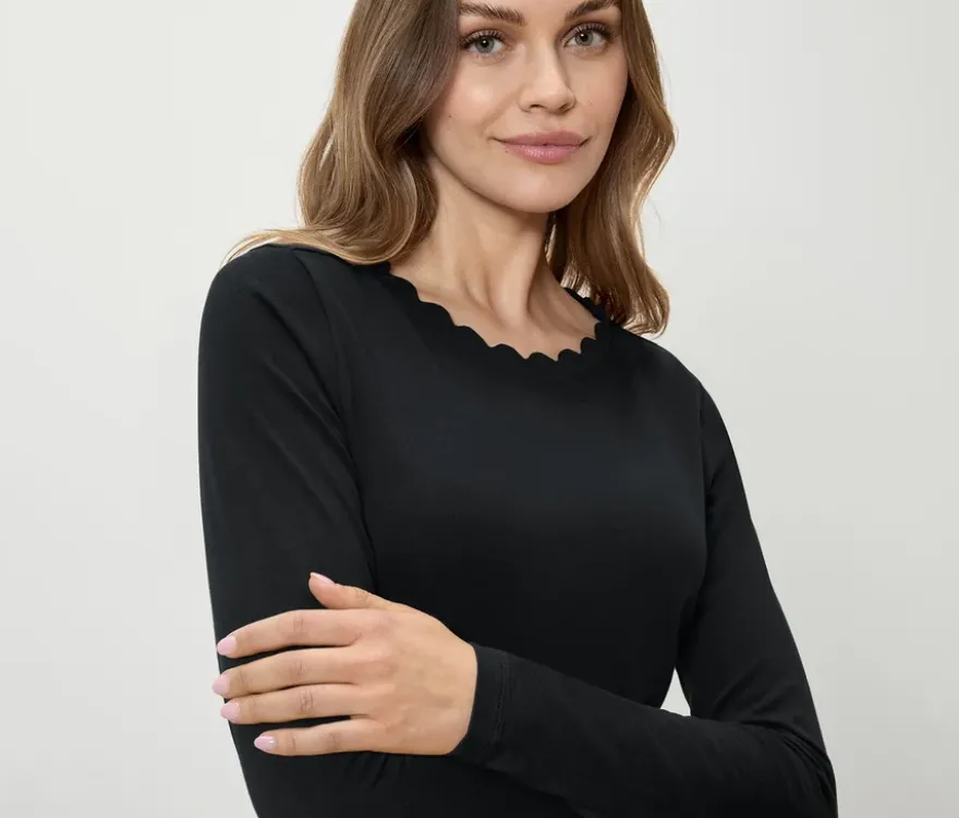 Shirt mit Wellenkante, schwarz