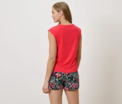 Shorty-Pyjama-Set, flamingorot/schwarz